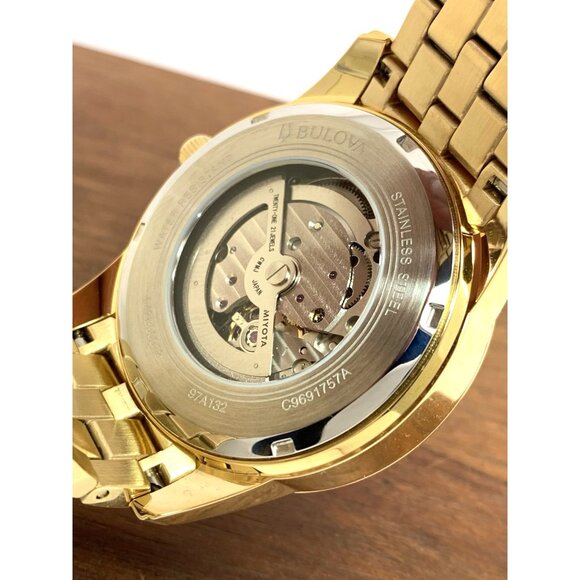 Bulova Men's Watch 97A132 Automatic Black Dial Gold Stainless Steel 42mm - Picture 7 of 15